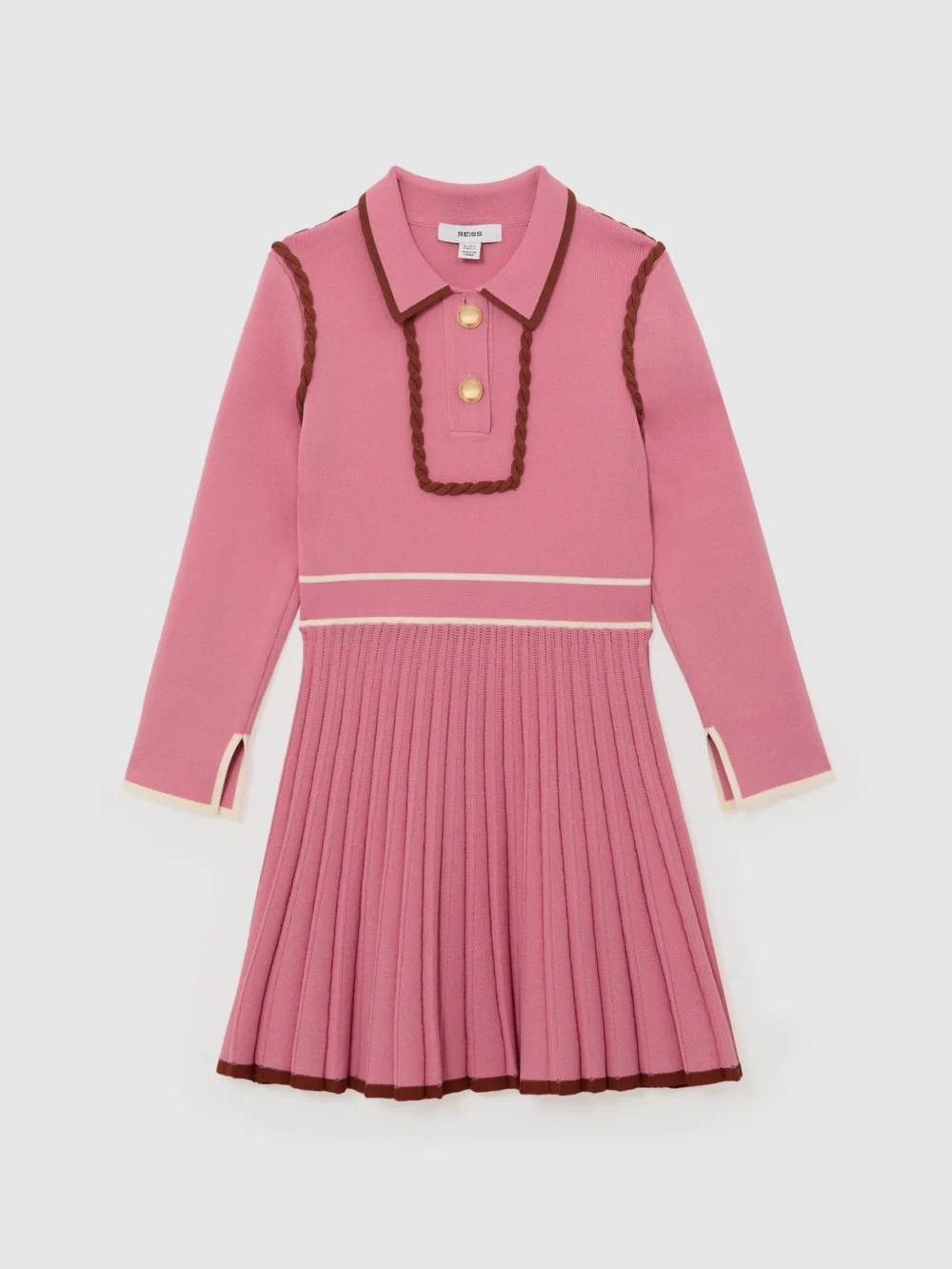 Reiss Girls Pink & Cream Knitted Piped Skater Dress in pink/cream