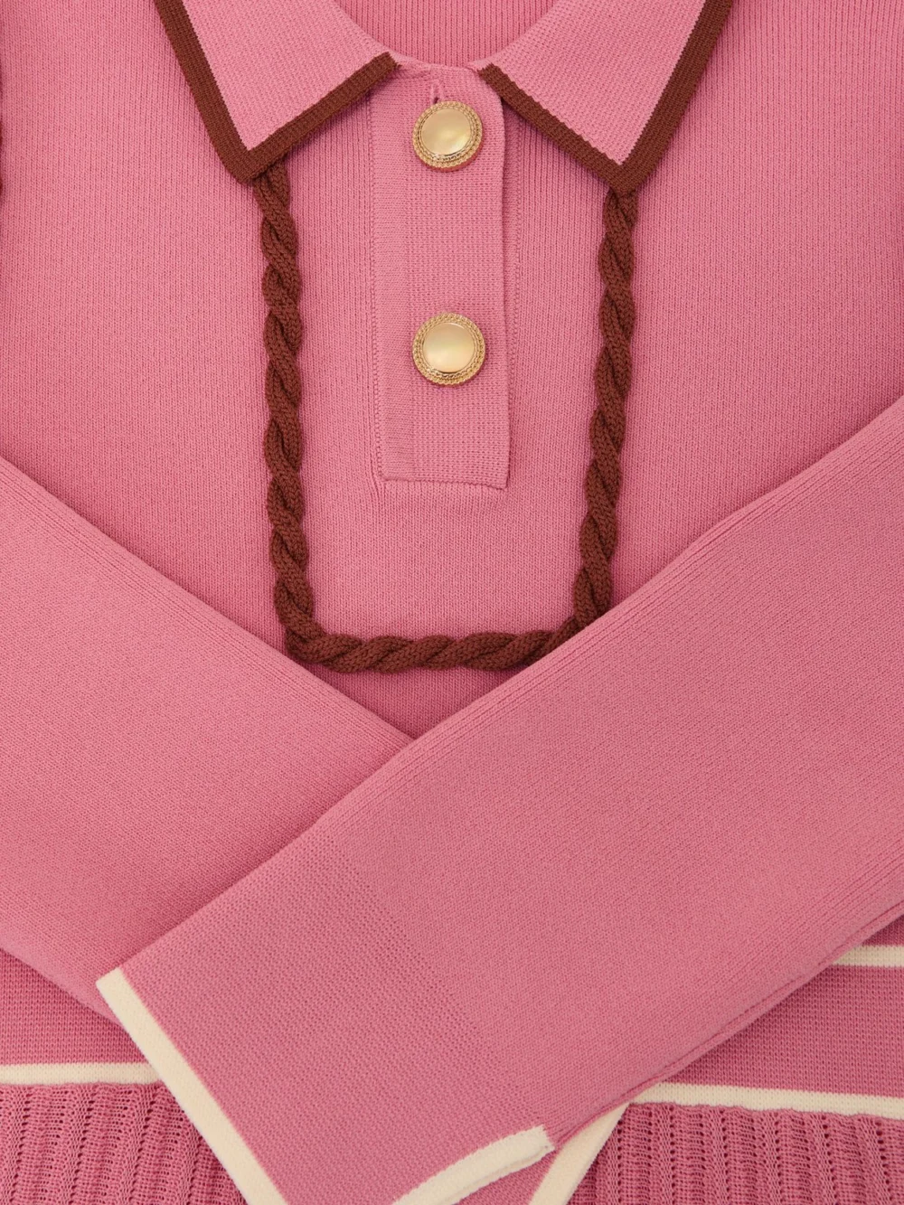 Reiss Girls Pink & Cream Knitted Piped Skater Dress, view 4