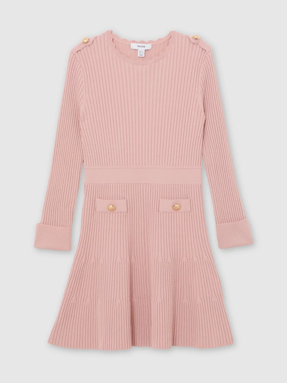 Reiss Girls Pink Rib-Knit Skater Dress