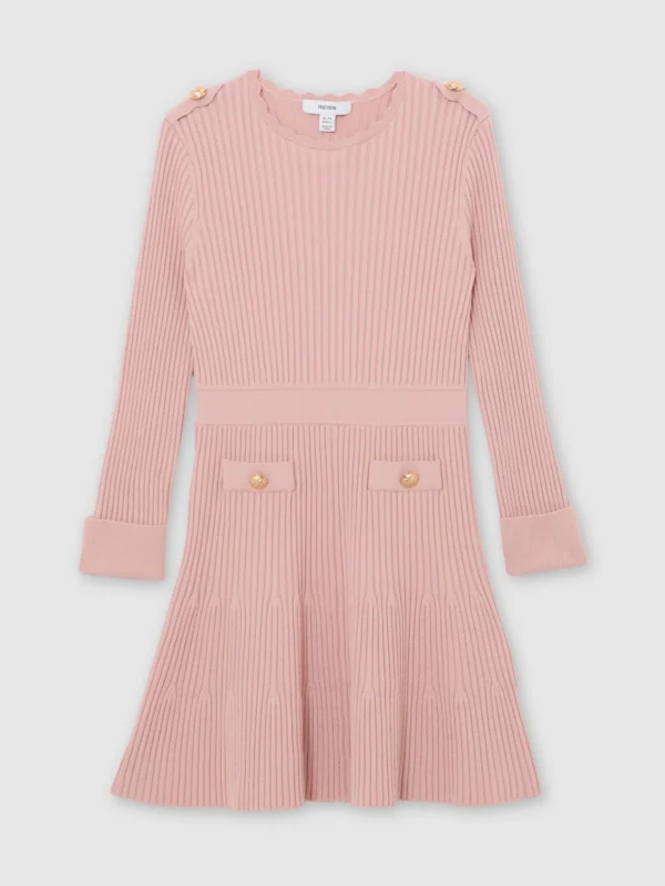 Reiss Girls Pink Rib-Knit Skater Dress