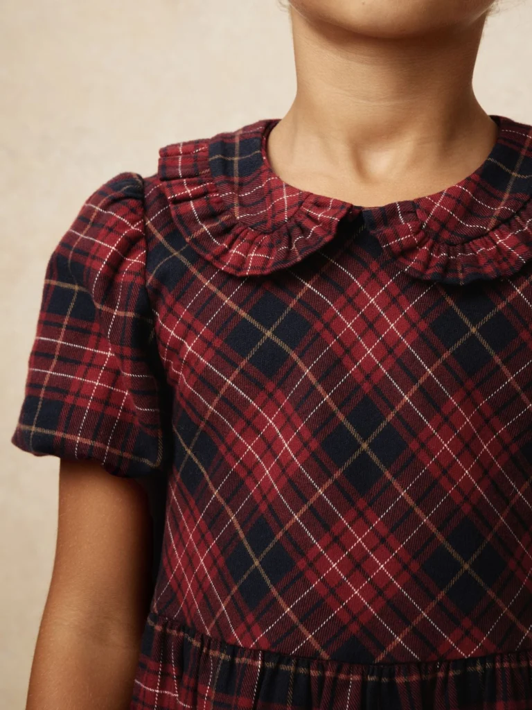 Reiss Girls Red & Black Cotton Tartan Check Peter Pan Collared Dress