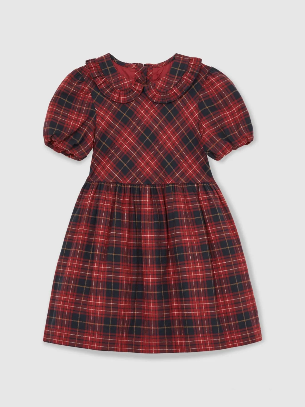 Reiss Girls Red & Navy Blue Cotton Checked Peter-Pan Collar Tartan Mini Dress, view 2