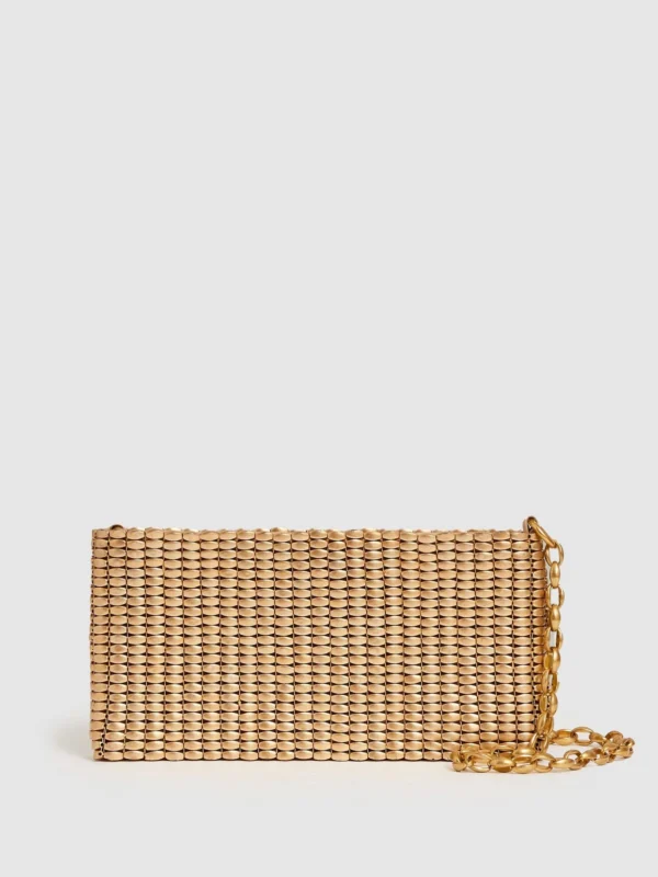 Reiss Gold Beaded Removable Strap Shoulder Bag,