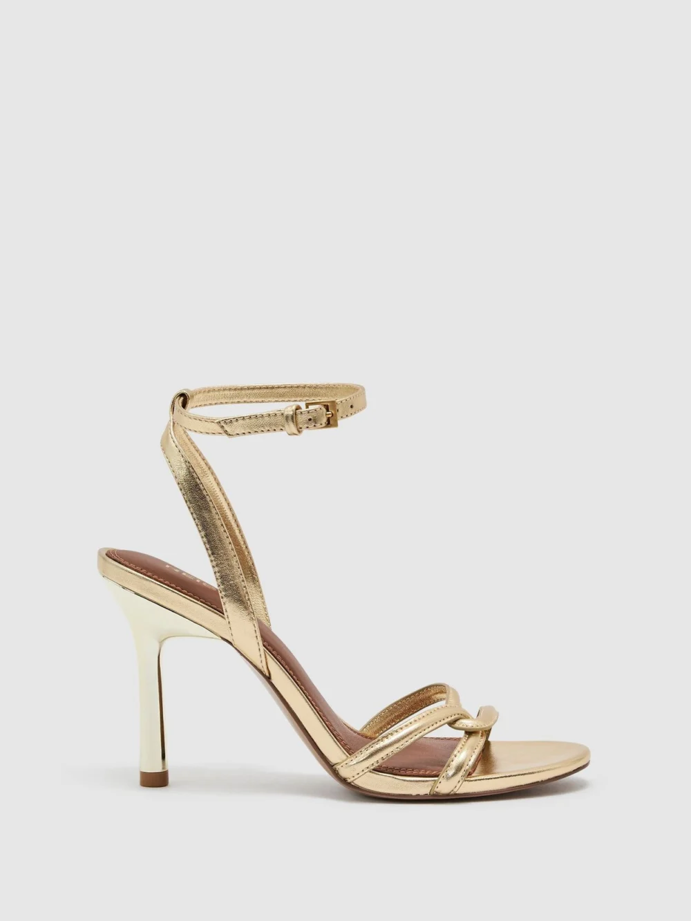 Reiss Gold Leather Link-strap Stiletto Sandals, view 2