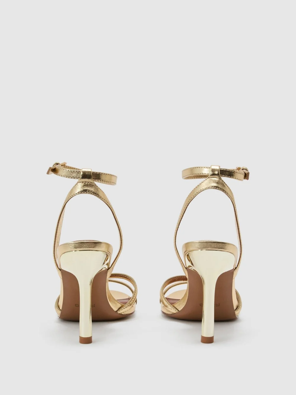 Reiss Gold Leather Link-strap Stiletto Sandals, view 4