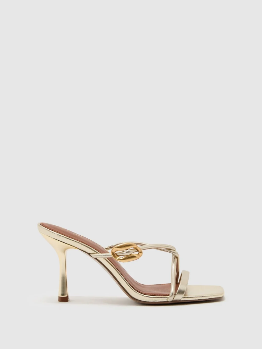 Reiss Gold Leather Metallic Detail Heeled Sandals
