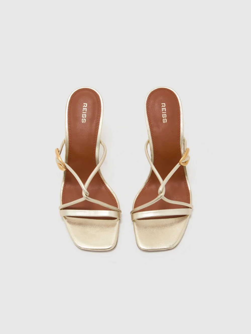Reiss Gold Leather Metallic Detail Heeled Sandals, view 2