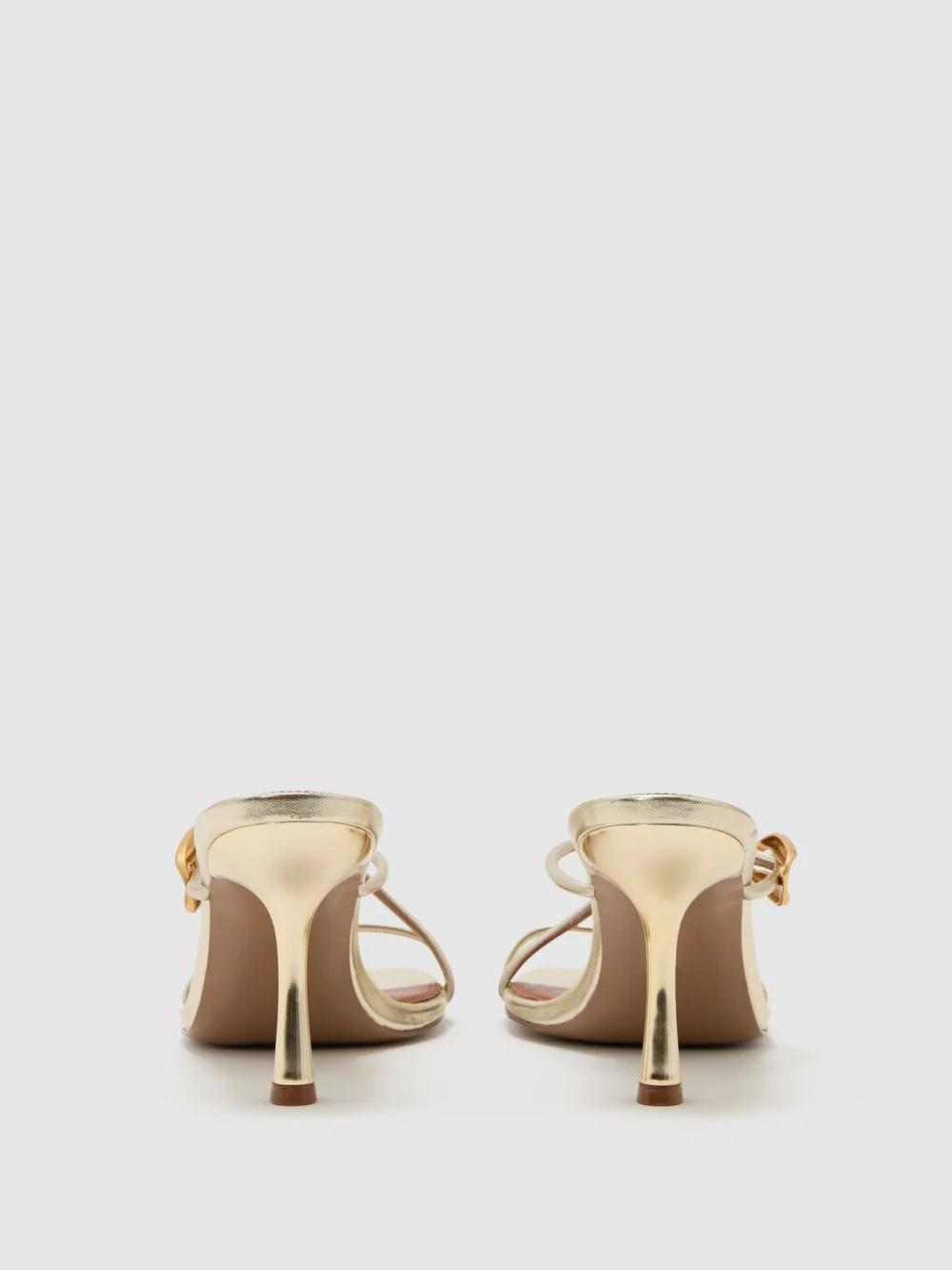Reiss Gold Leather Metallic Detail Heeled Sandals, view 3