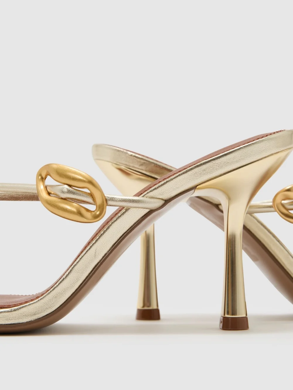 Reiss Gold Leather Metallic Detail Heeled Sandals, view 4
