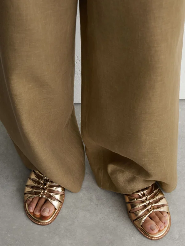 Reiss Gold Leather Metallic Knotted Flat Sandals