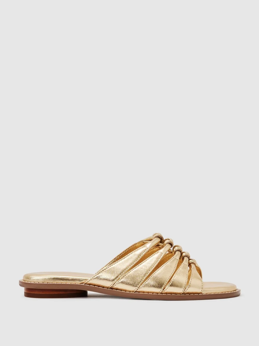 Reiss Gold Leather Metallic Knotted Flat Sandals, view 2