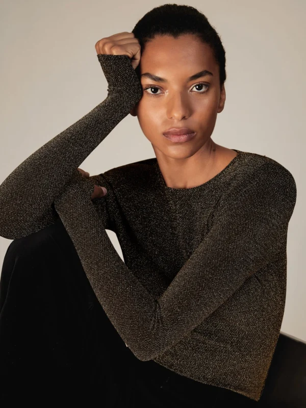 Reiss Gold Metallic-knit Long-sleeve Top