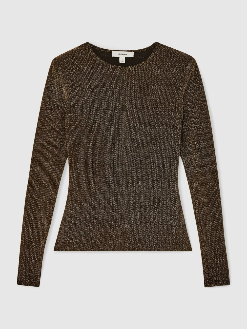 Reiss Gold Metallic-knit Long-sleeve Top, view 2