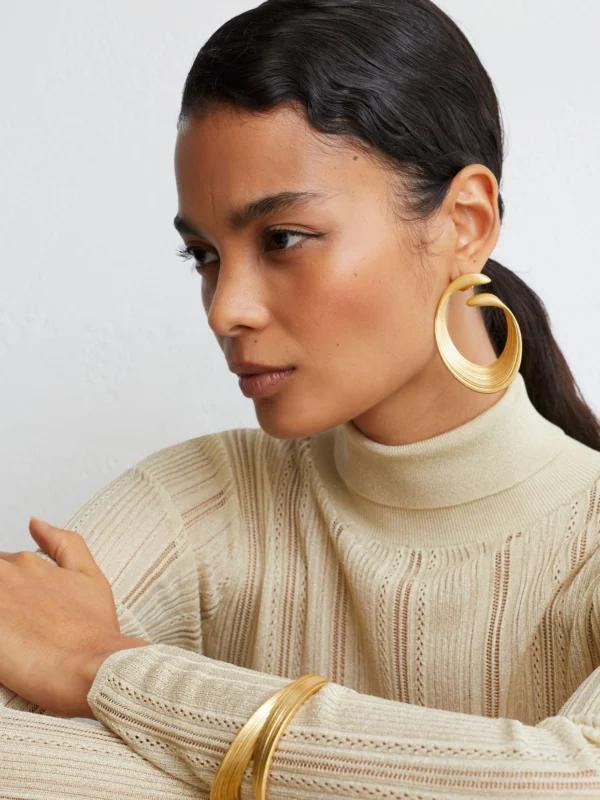 Reiss Gold Metallic Open-knit Roll-neck Top