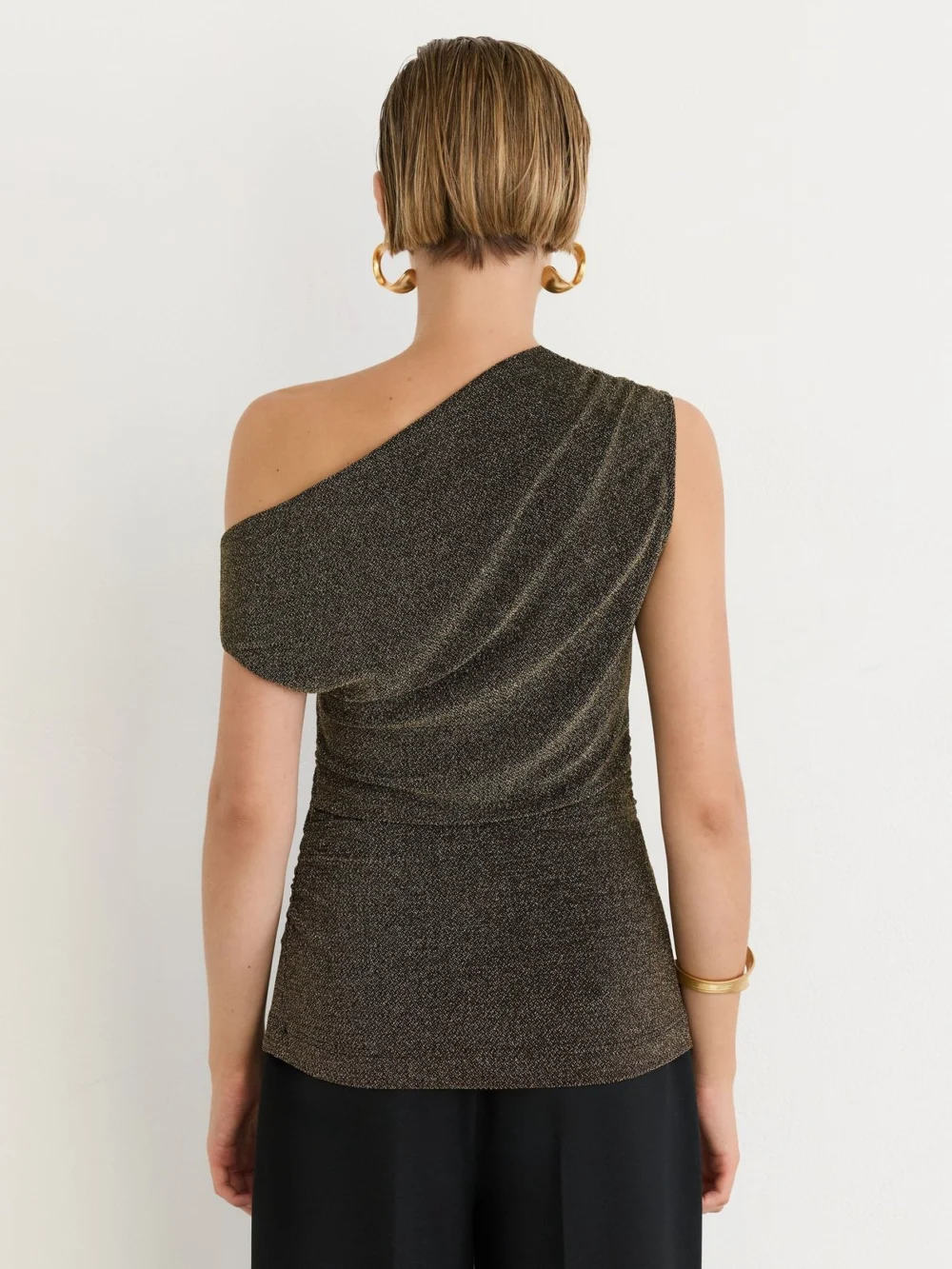 Reiss Gold Metallic-thread Off-shoulder Top, view 4