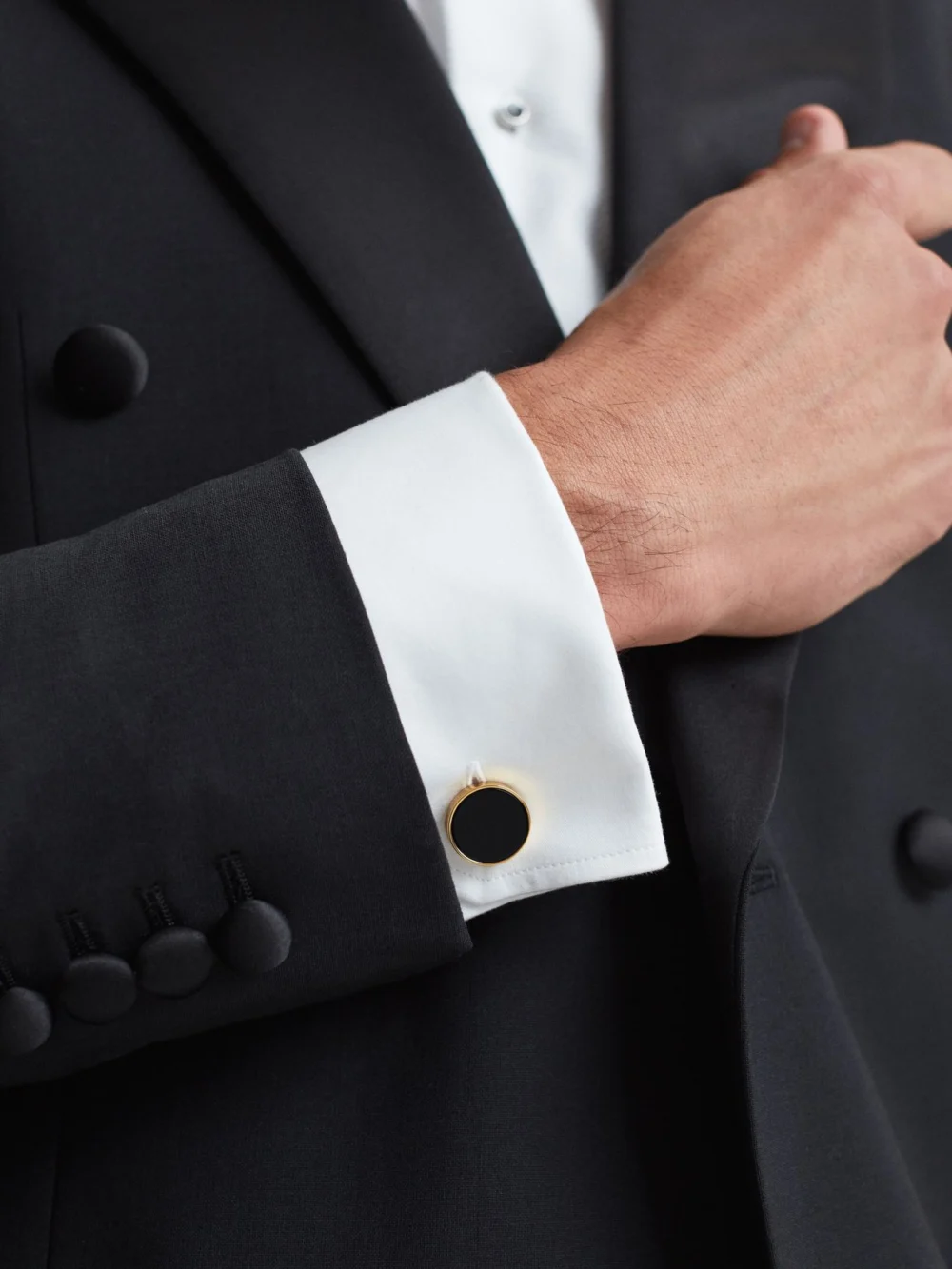 Reiss Gold Round Mother of Pearl Cufflinks, view 2