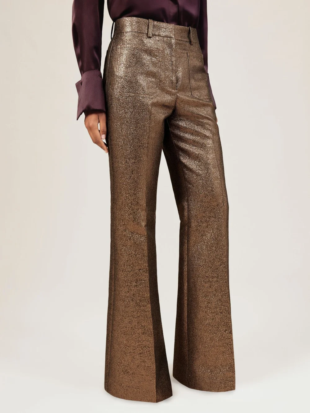 Reiss Gold Sienna Petite Sparkle Patch-pocketd Trousers, view 3
