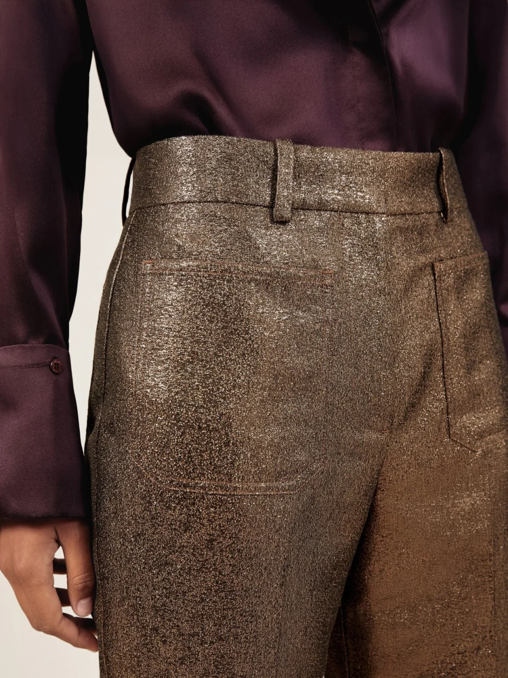 Reiss Gold Sienna Petite Sparkle Patch-pocketd Trousers, view 4
