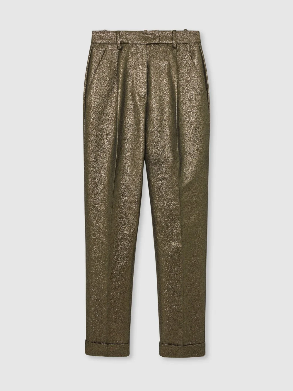 Reiss Gold Tapered Metallic Suit Trousers with Cotton, view 2