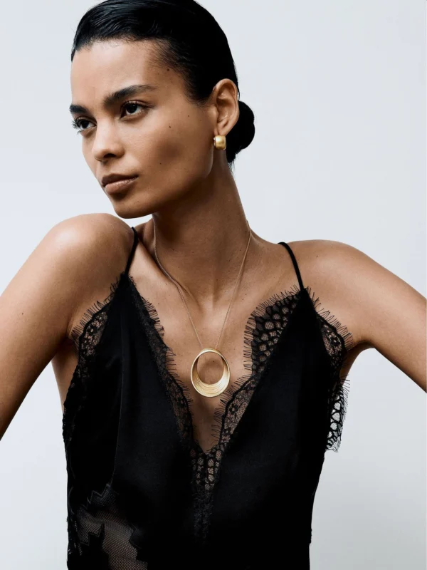 Reiss Gold Tone Brushed Loop Pendant Necklace,