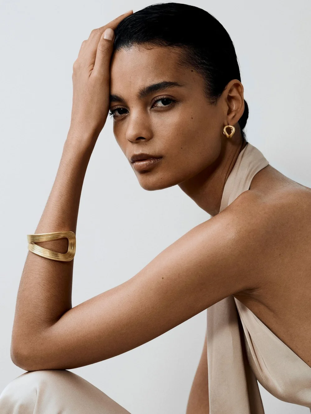 Reiss Gold Tone Brushed Twist Cuff,