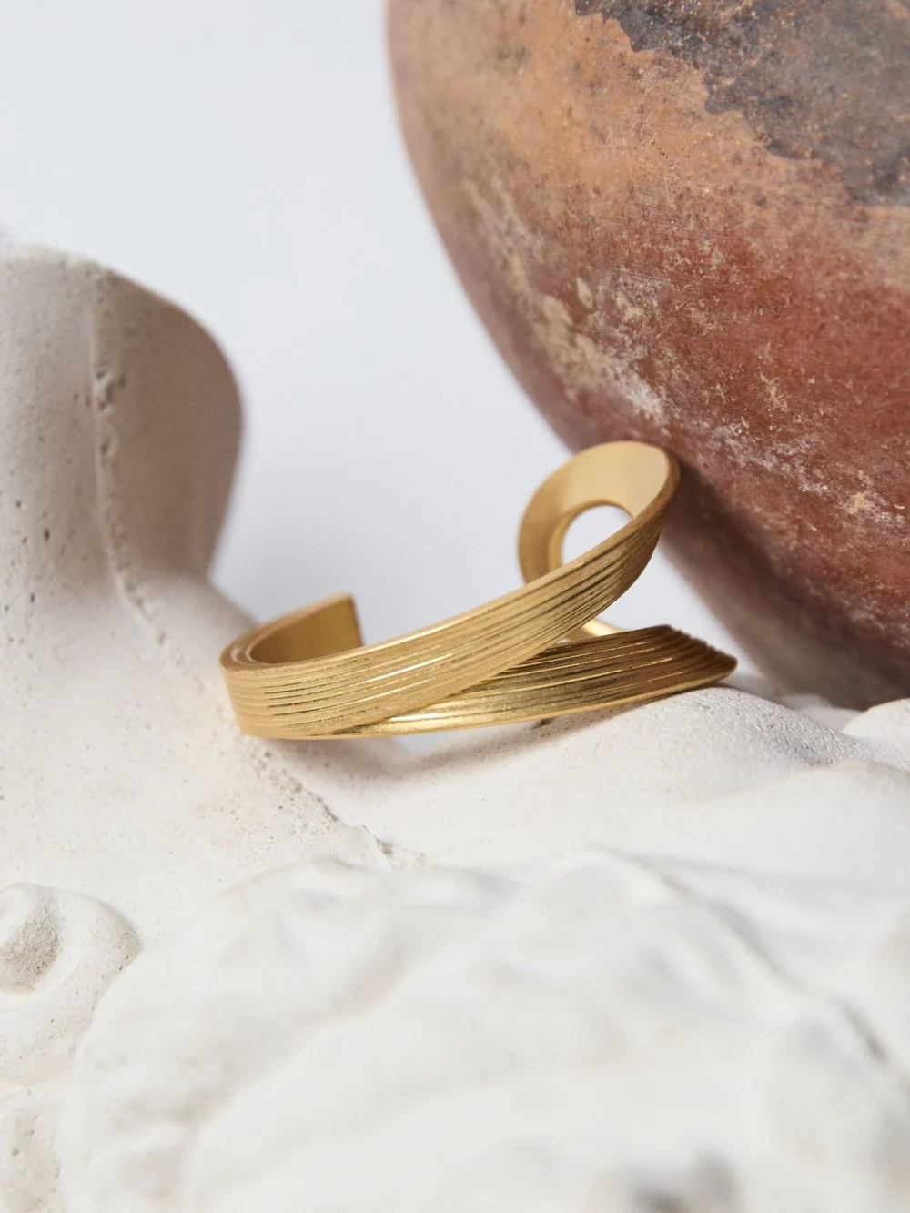 Reiss Gold Tone Brushed Twist Cuff,, view 4