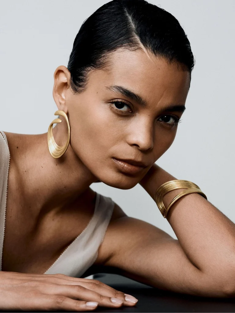 Reiss Gold Tone Brushed Twist Loop Earrings,