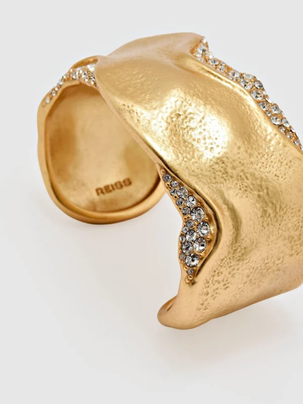 Reiss Gold Tone Crystal-detail Molten Cuff,
