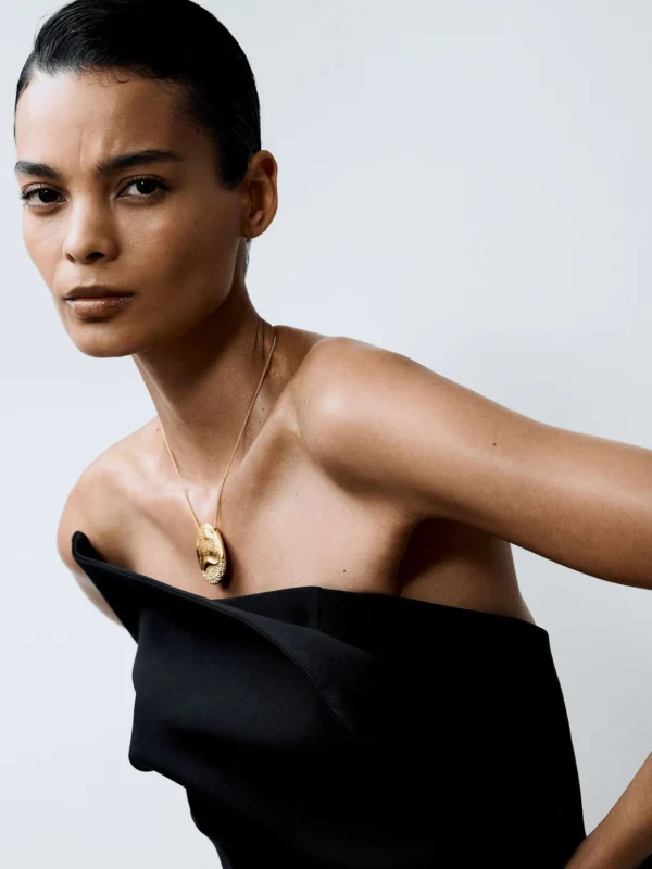 Reiss Gold Tone Crystal-detail Molten Pendant Necklace,
