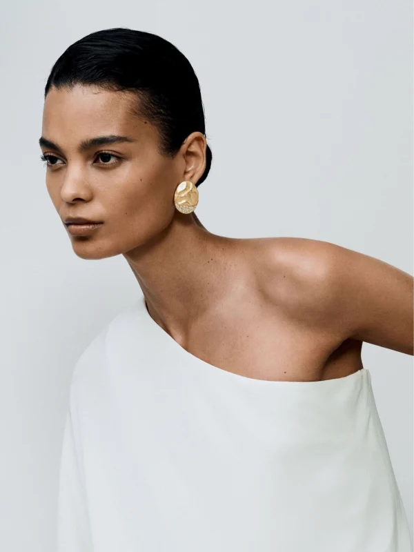Reiss Gold Tone Crystal-detail Molten Stud Earrings,