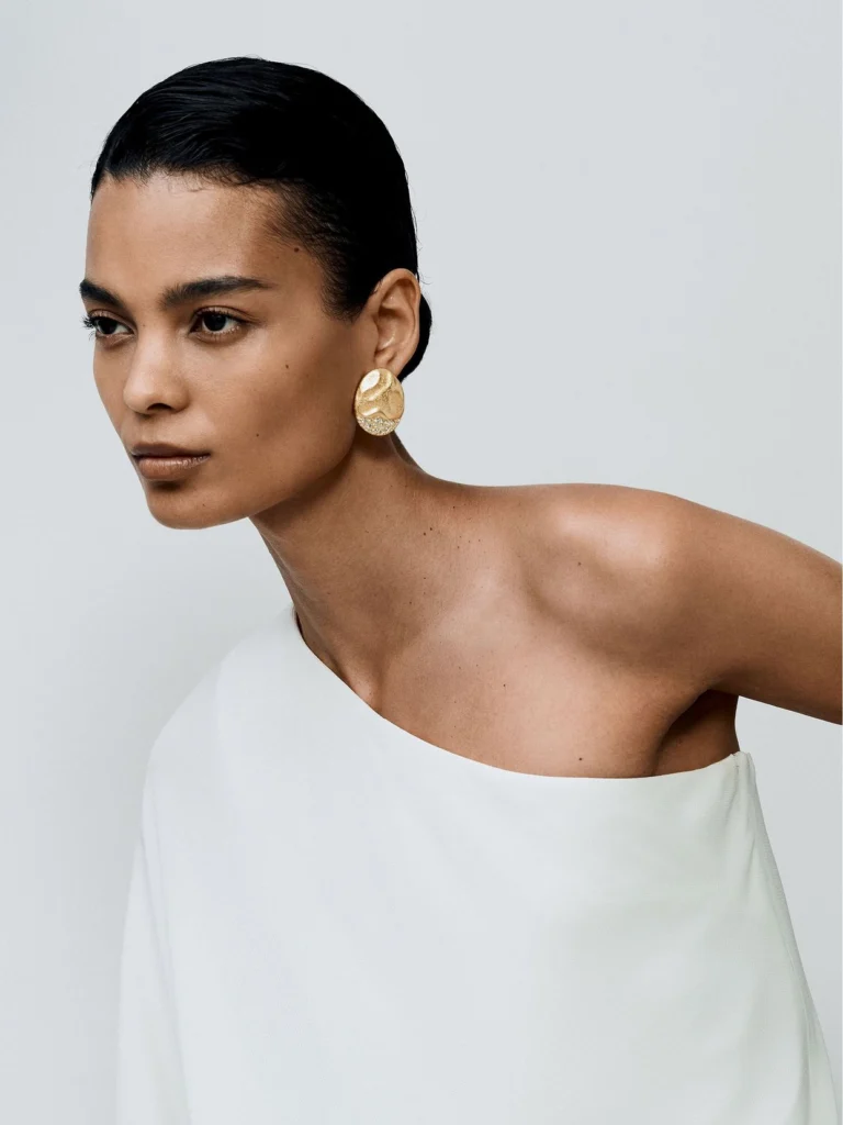 Reiss Gold Tone Crystal-detail Molten Stud Earrings,