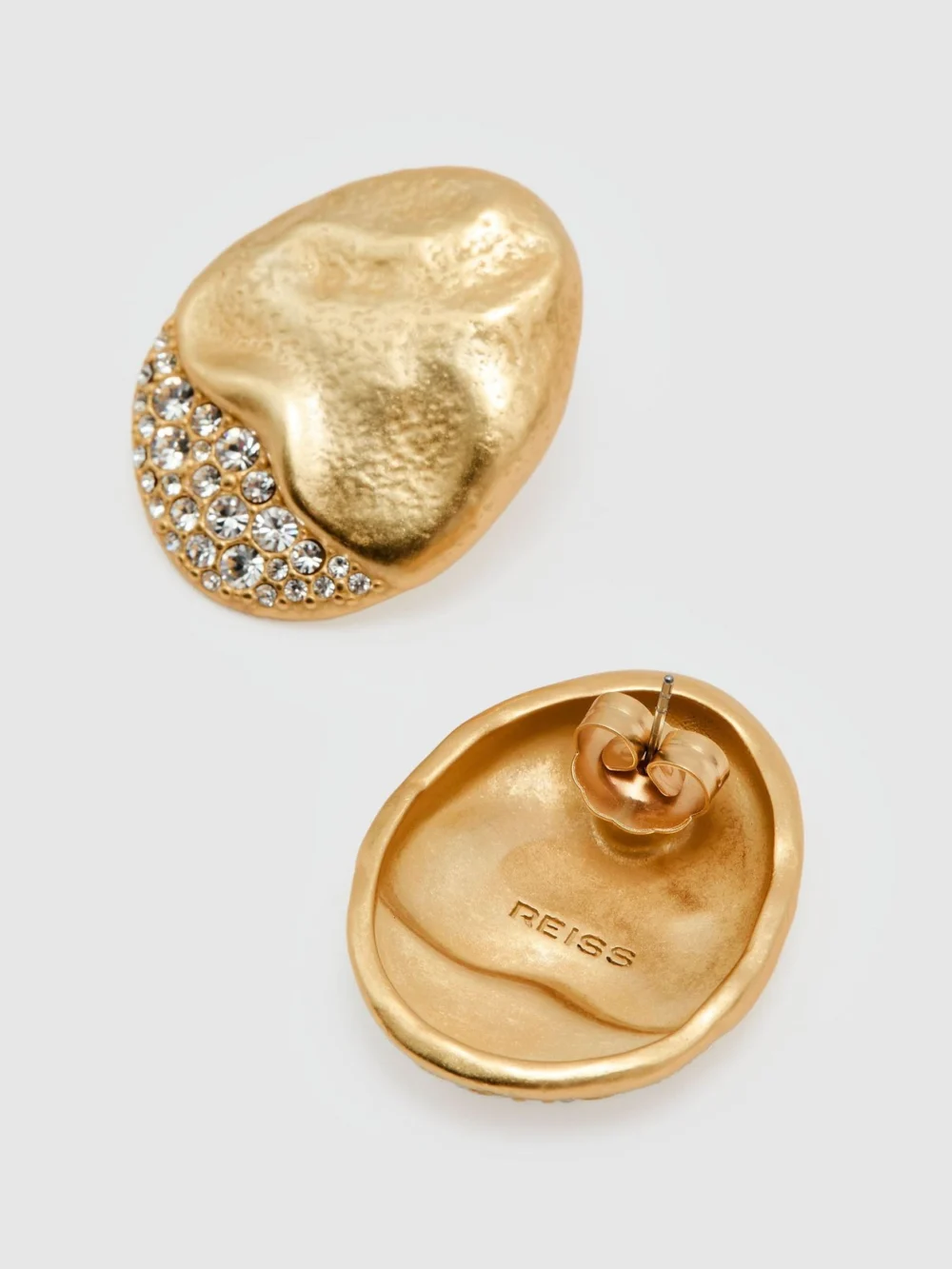 Reiss Gold Tone Crystal-detail Molten Stud Earrings,, view 3