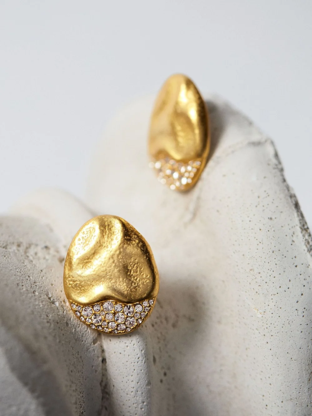 Reiss Gold Tone Crystal-detail Molten Stud Earrings,, view 4