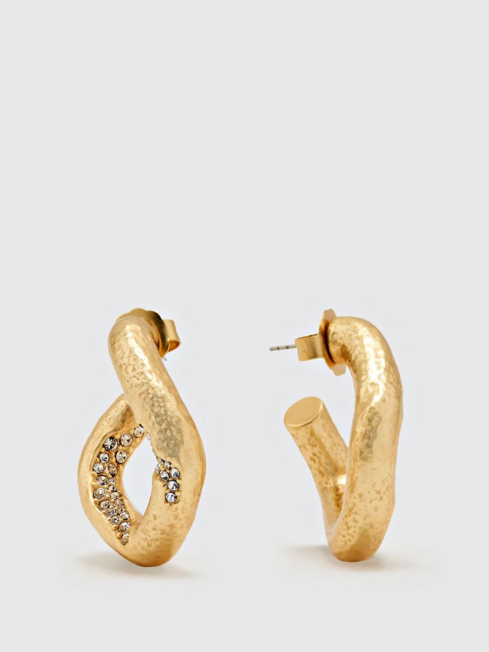 Reiss Gold Tone Crystal-detail Sculpted Hoop Earrings,