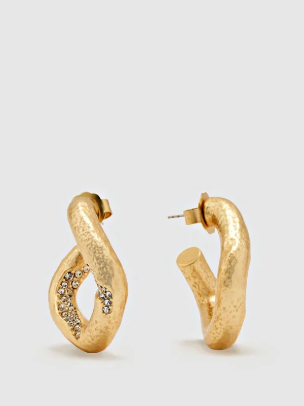 Reiss Gold Tone Crystal-detail Sculpted Hoop Earrings,