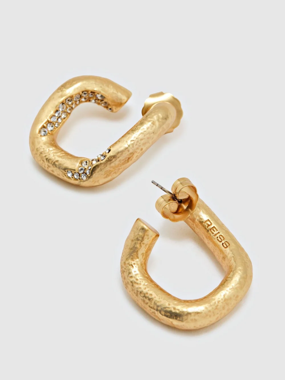 Reiss Gold Tone Crystal-detail Sculpted Hoop Earrings,, view 3