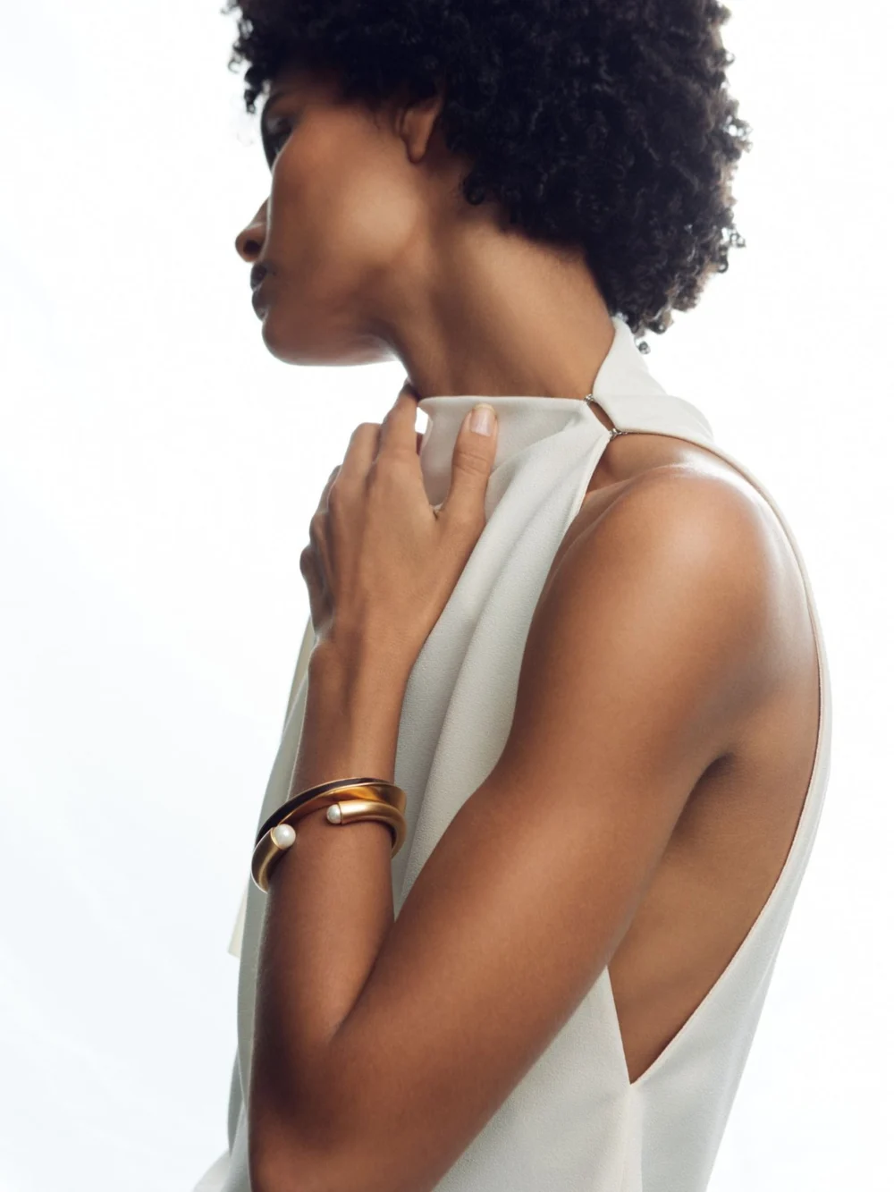 Reiss Gold Tone Curve Faux-pearl Cuff,