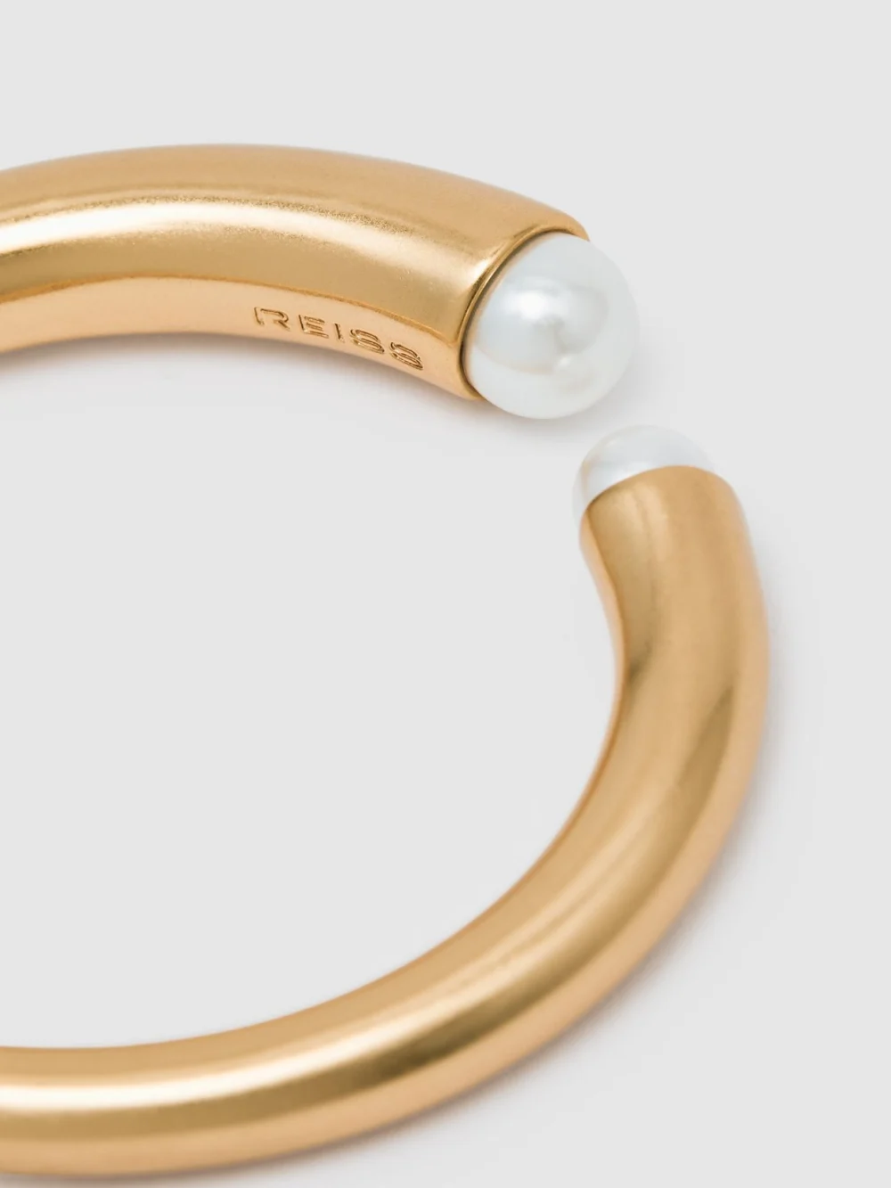 Reiss Gold Tone Curve Faux-pearl Cuff,, view 3