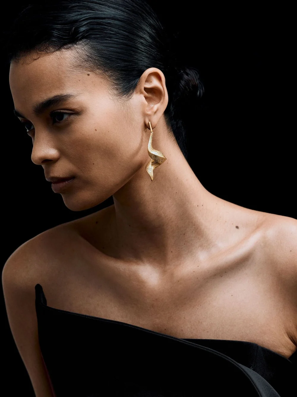 Reiss Gold Tone Floral Twist Drop Earrings,