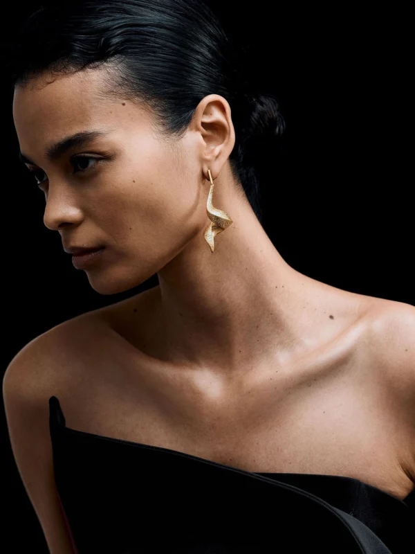 Reiss Gold Tone Floral Twist Drop Earrings,