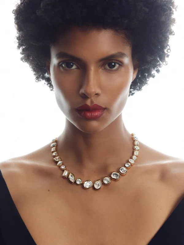 Reiss Gold Tone Geometric Crystal Necklace,