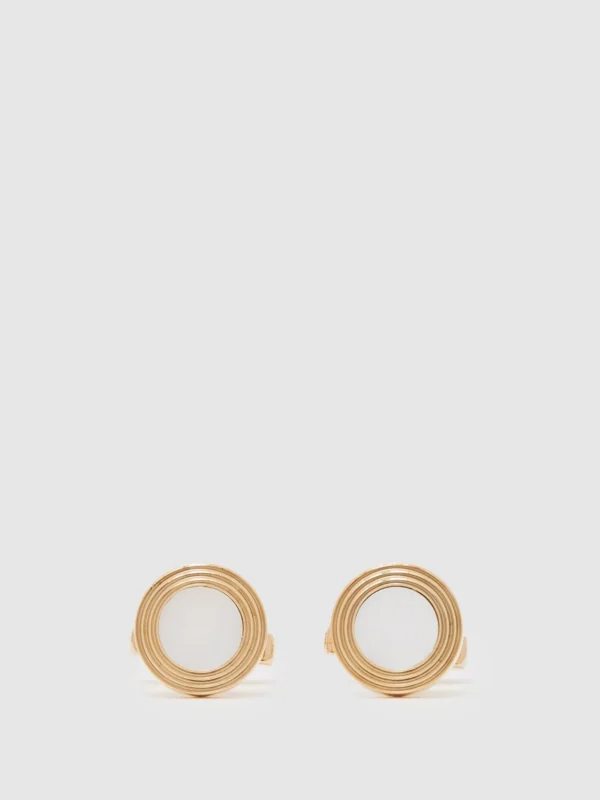 Reiss Gold Tone Inlaid Round Ridge Cufflinks,