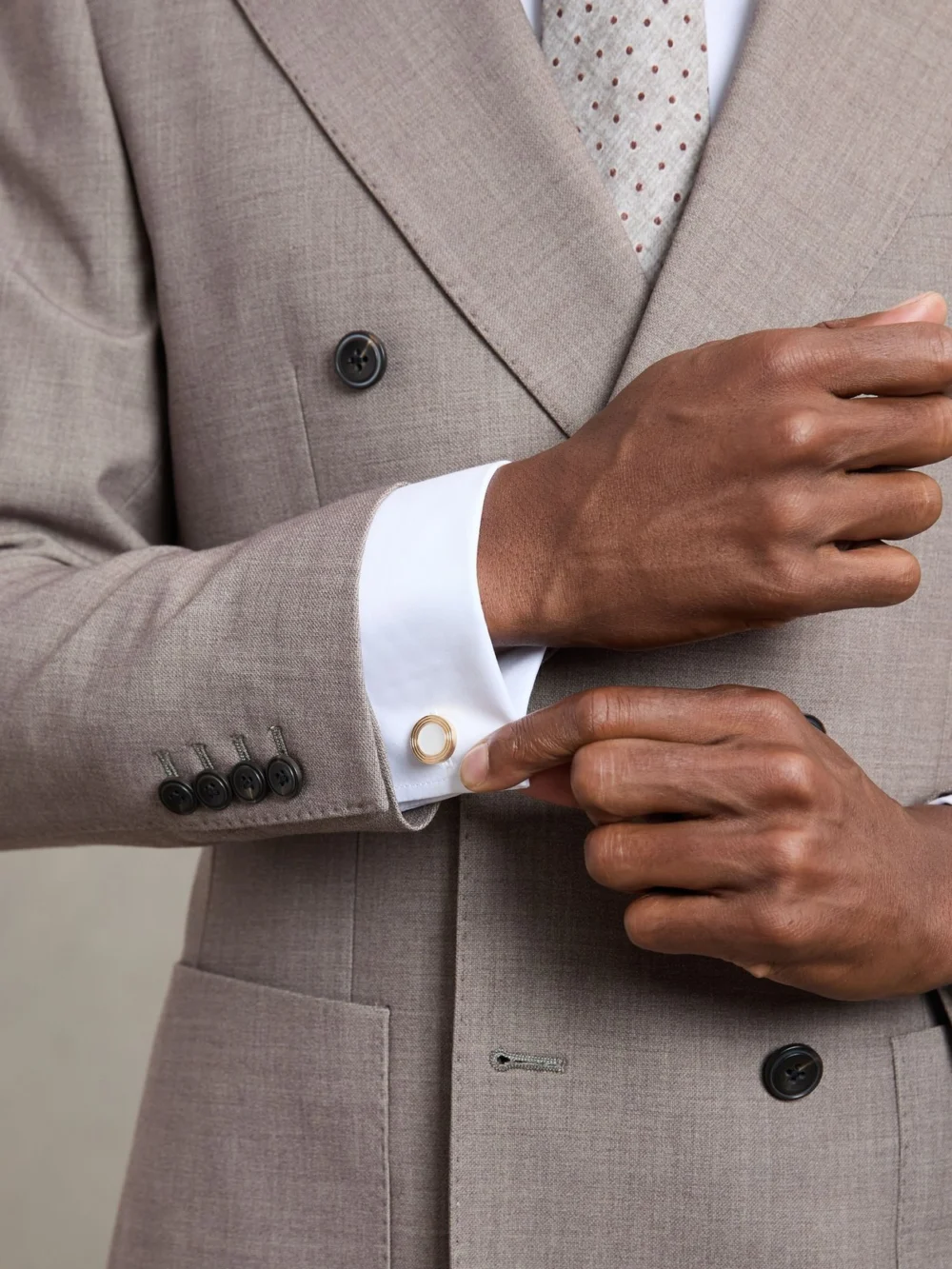 Reiss Gold Tone Inlaid Round Ridge Cufflinks,, view 2