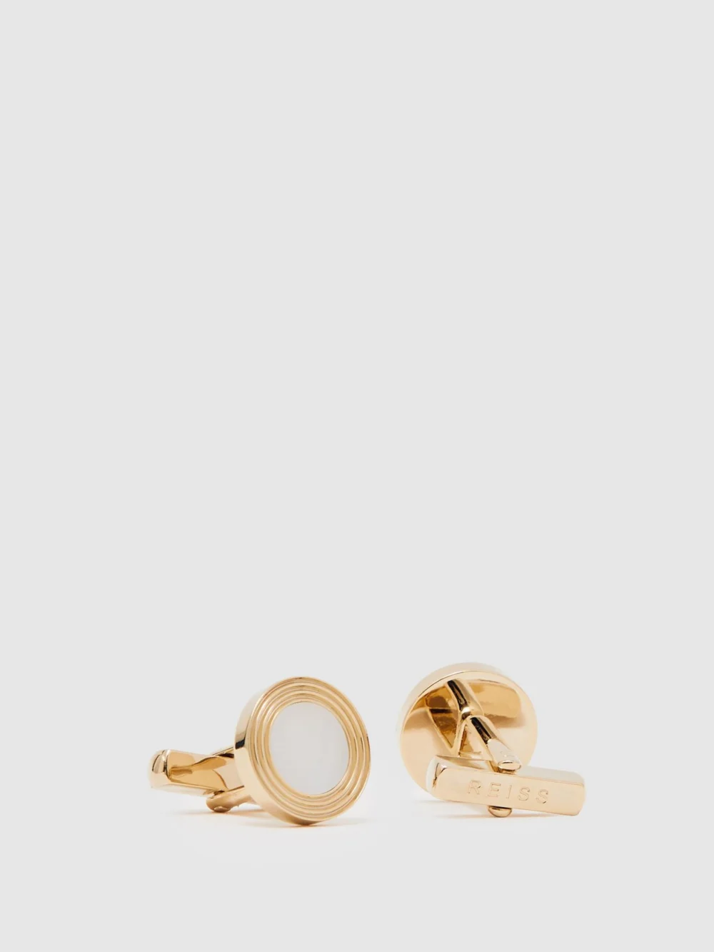 Reiss Gold Tone Inlaid Round Ridge Cufflinks,, view 3