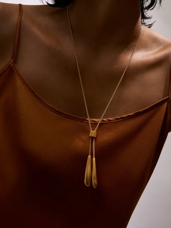 Reiss Gold Tone Sculpted Drop Lariat Necklace,