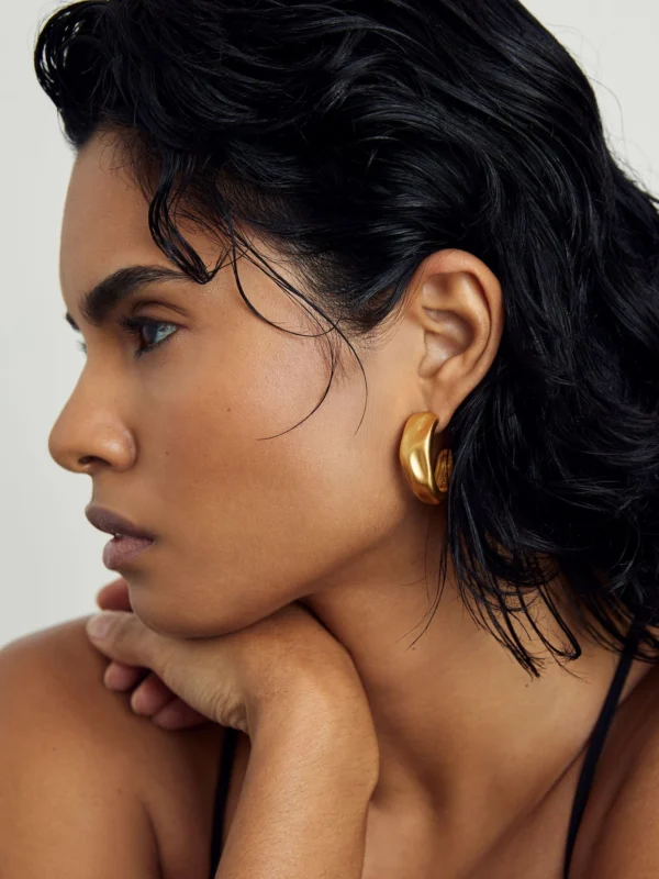Reiss Gold Tone Sculpted Hoop Earrings,
