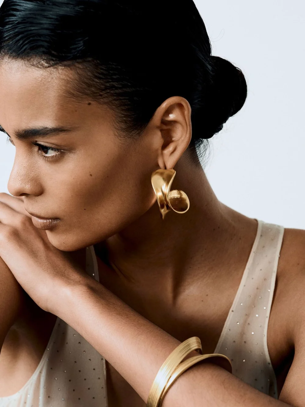 Reiss Gold Tone Sculptural Curve Hoop Earrings,