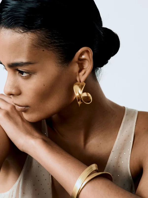Reiss Gold Tone Sculptural Curve Hoop Earrings,