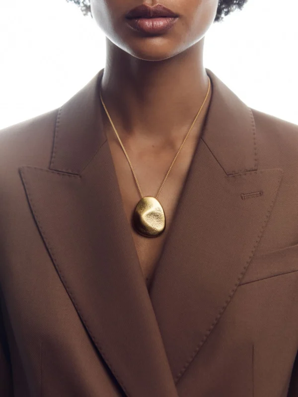 Reiss Gold Tone Textured Pebble Pendant Necklace,