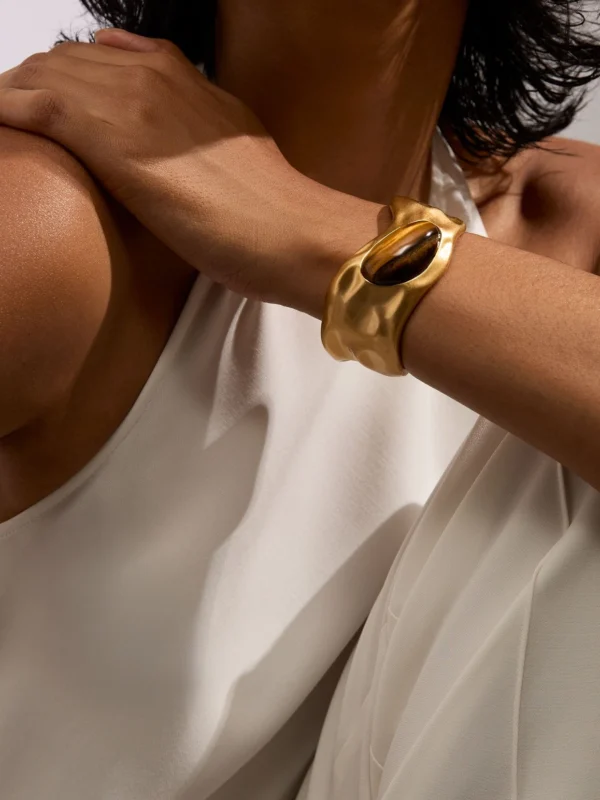 Reiss Gold Tone Tumbled-stone Sculpted Cuff,
